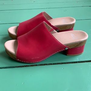 Dansko Wooden Open-Toe Chunky Heel Clogs